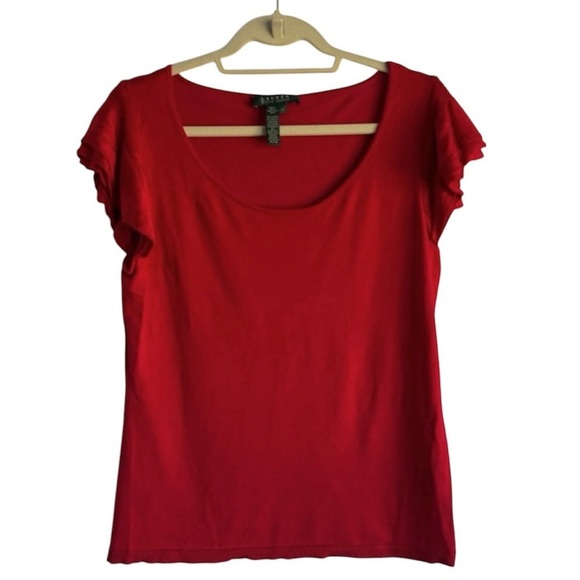 Lauren Ralph Lauren Tops - New Lauren Ralph Lauren Red Scoopneck Flutter Sleeve Stretch Top Size Large